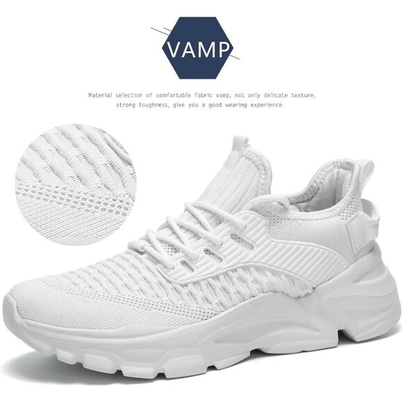 Men's Mesh White Non Slip, Breathable, Athletic Sports Fashion Sneakers Shoes - Picture 4 of 7